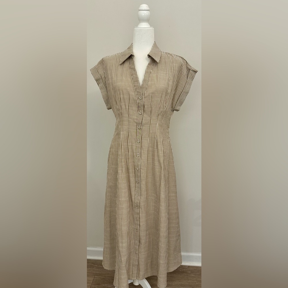 Striped Tan Button-Down Dress
